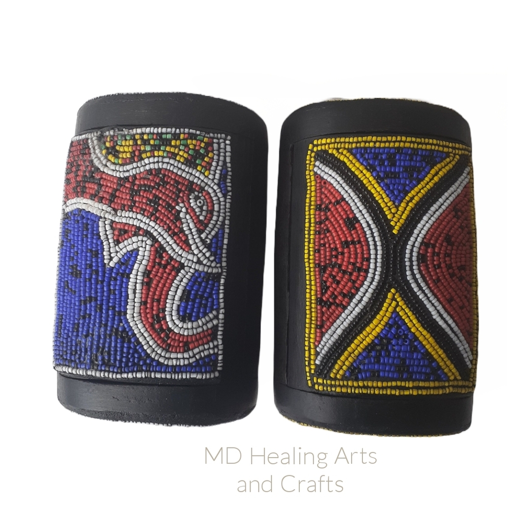 Beaded Jewelry Box with Red and Blue Patterns